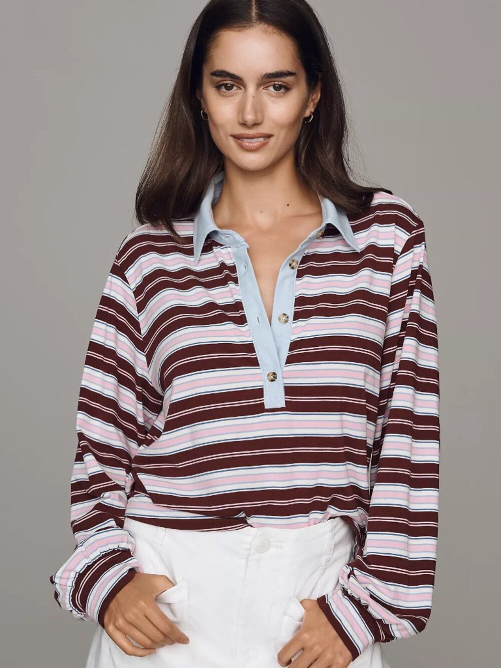 Maeve Long-Sleeve Polo Top